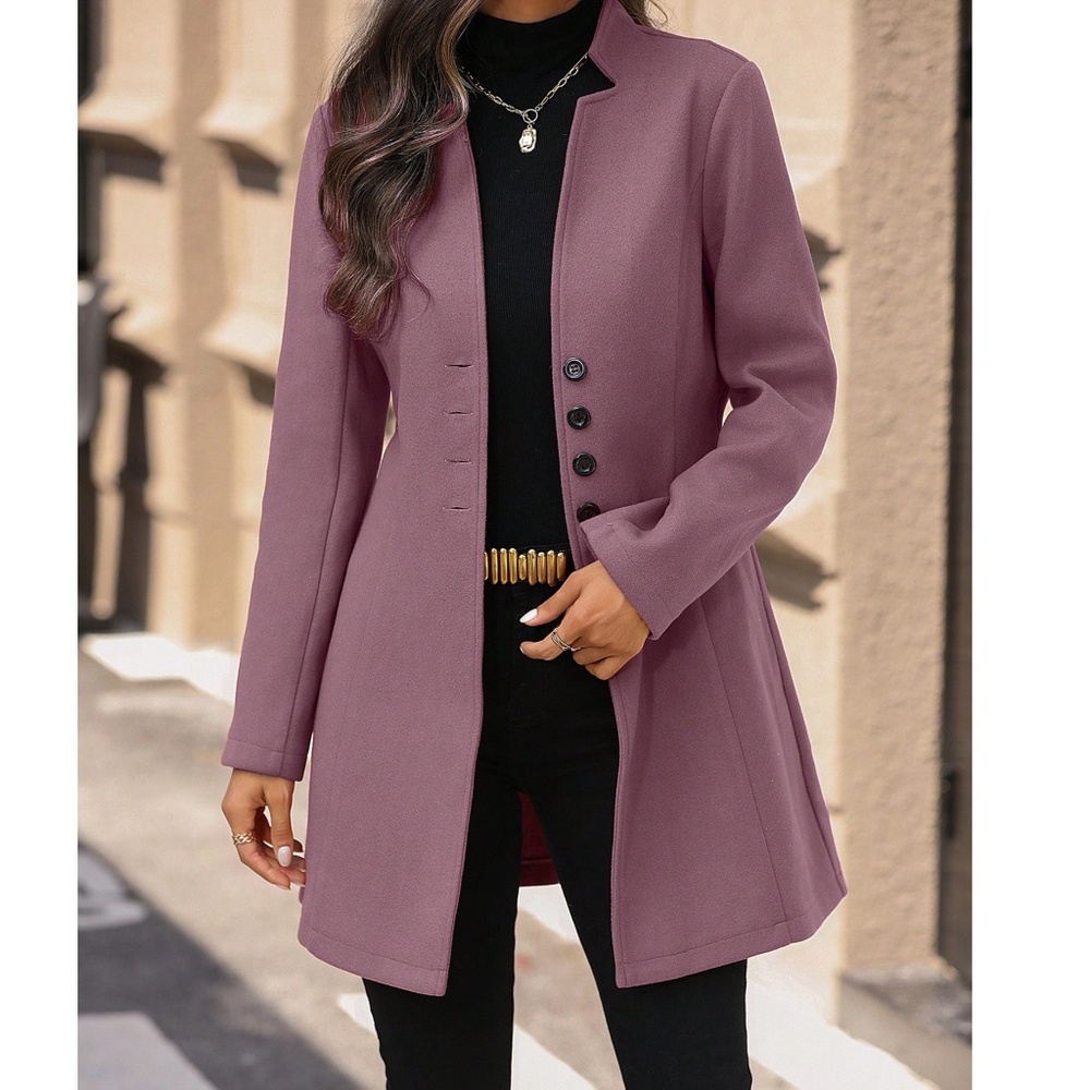 Solid Button Closure Loose Fit Jacket Coat - Picture 5 of 9